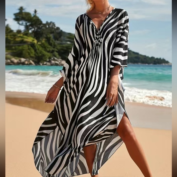 YouKD Lange damesjurk, boho kaftan, voor op het strand, één maat, Een geel, Eén maat